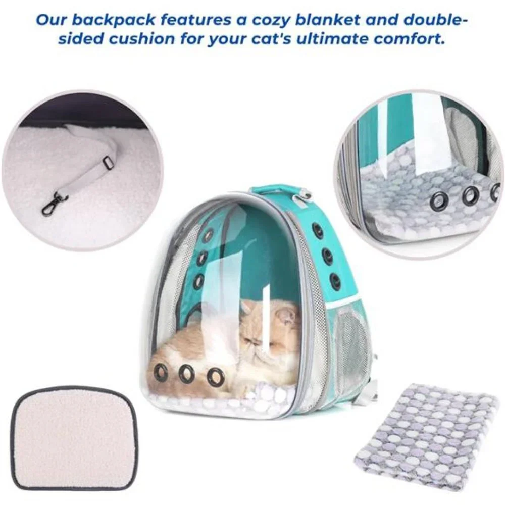 Bubble Expandable Cat Backpack Pet Travel Carrier for Cats and Dogs(Green-Front)